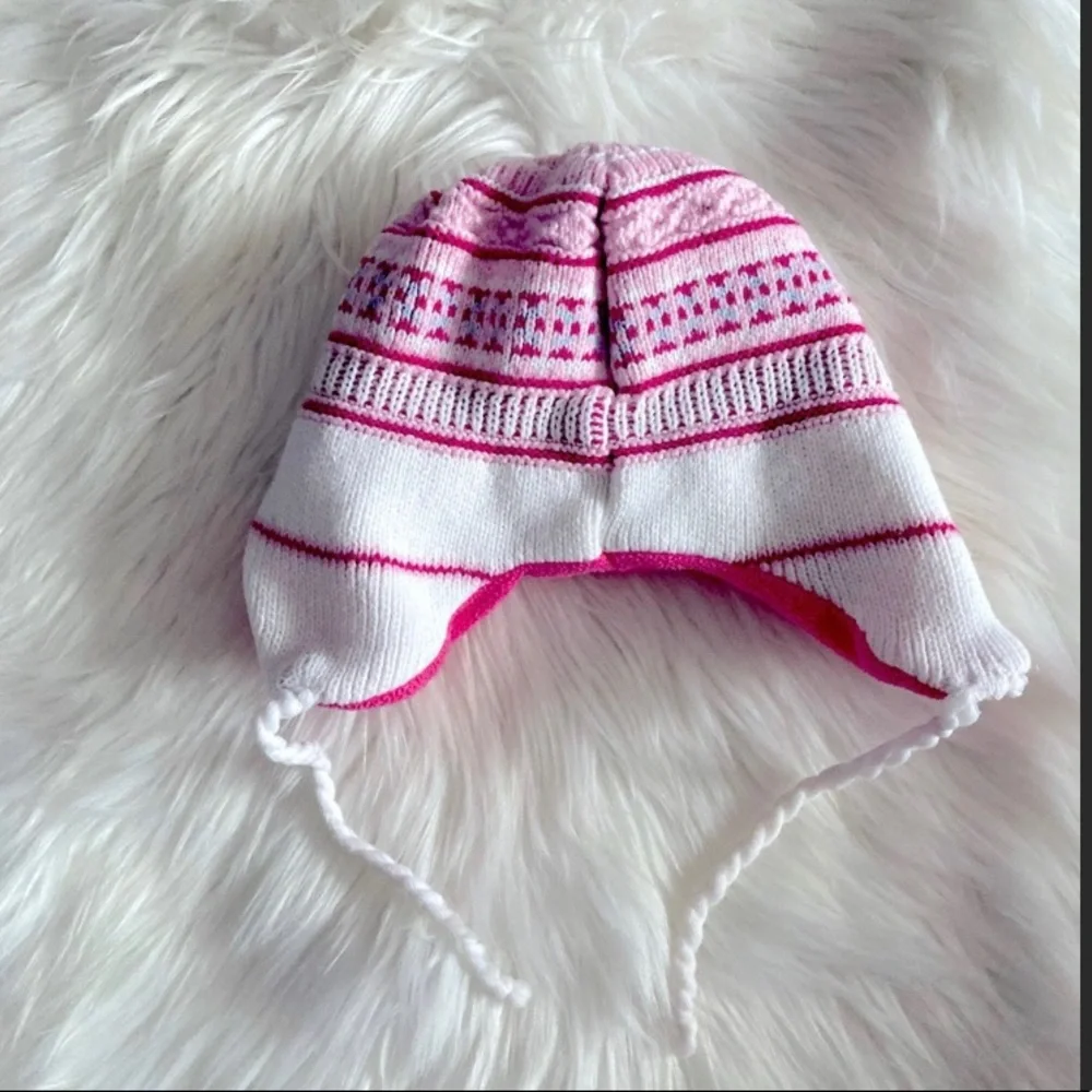 Girl’s Winter Pink White Knitted Hat